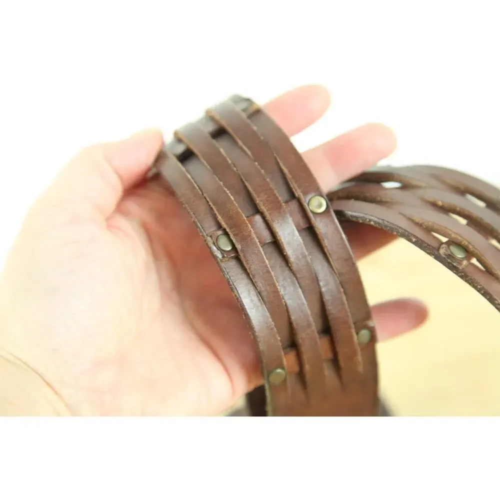 Hollister Brown Leather Belt XS S‎ Wide Woven Chunky Boho Western Y2K Cowgirl